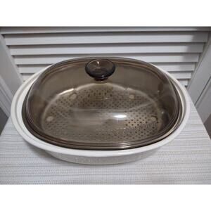 MagnaWave Perfection Microwave Roaster Cooker Pan vintage amber glass lid